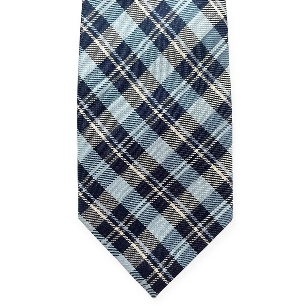 Tommy Hilfiger men’s Ocean plaid classic navy necktie 100% silk preppy old money